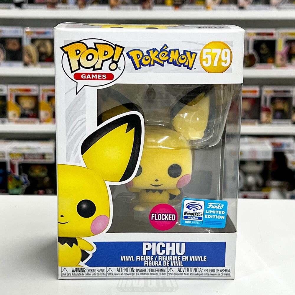 Funko Pop Games Pokemon Pichu Flocked WonderCon 579 Official Sticker TCG Figure